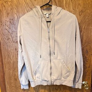 H&M Light Beige Zip-Up Hooded Sweatshirt Women’s M EUC